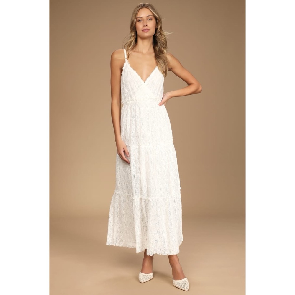 Lulus Summer Travels White Lace Tiered Midi Dress -  - Size XS‎